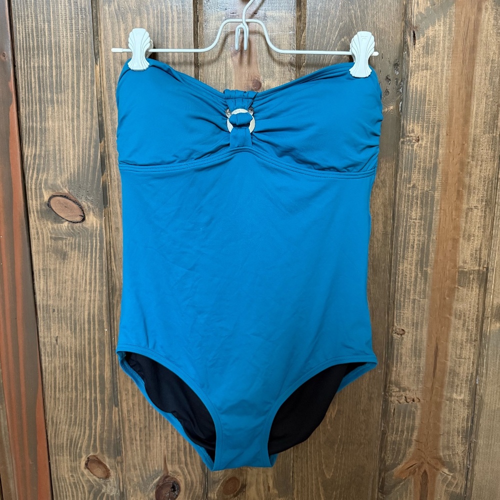 Michael Kors Halter One Piece Swimsuit Lux Teal